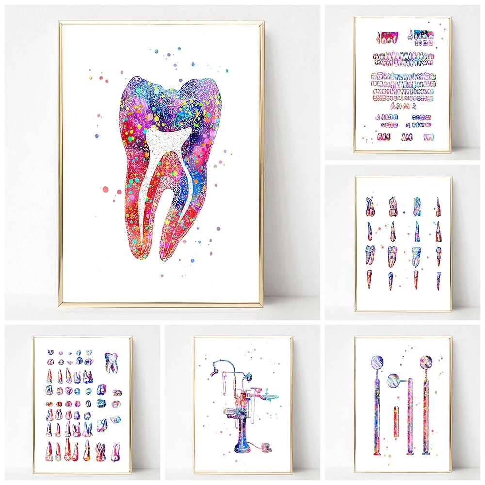 

Abstract Posters Dental Medicine Wall Art Painting Tooth Prints Dentist Gift Canvas Print Modern Wall Pictures Clinic Decor