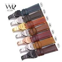 rolamy 20mm 22mm durable real leather replacement wrist luxury watch band strap belt bracelet for tudor seiko rolex omega