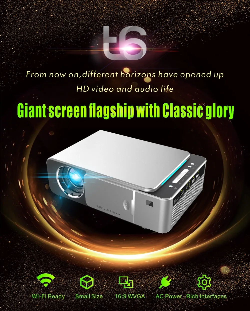 Супер кинотеатр Портативный T6 светодиодный проектор Android 7,1 HD 720P HDMI wifi 2,4G Smart Beamer Поддержка 1080P домашний кинотеатр видеоплеер