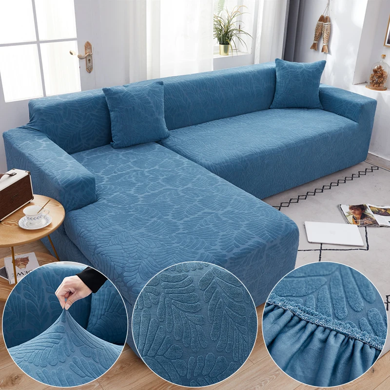 

Жаккардовый плюшевый тканевый Синий чехол для дивана в гостиную однотонный полноразмерный современный эластичный чехол для угловой кушет...