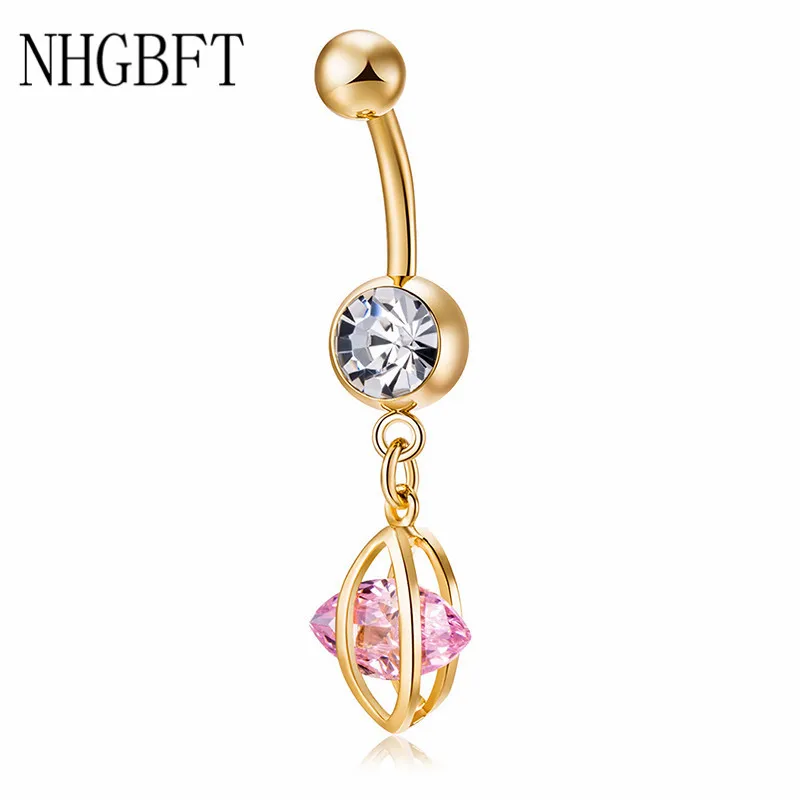 

NHGBFT Hollow water drop zircon belly button ring Womens Sexy Body Jewelry Dangle Navel Piercing