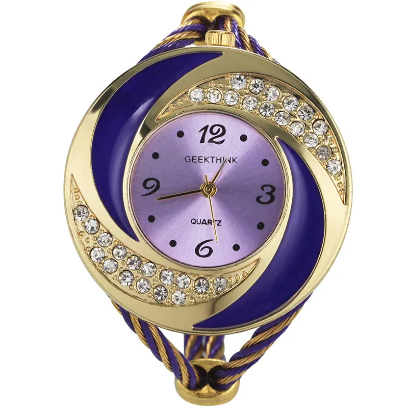 Gold Purple Модные стразы, бриллианты, в стиле вихря, стальное переплетение, платье, наручные часы для женщин и девушек, дамский браслет, кварцевые часы - Цвет: Gold Purple