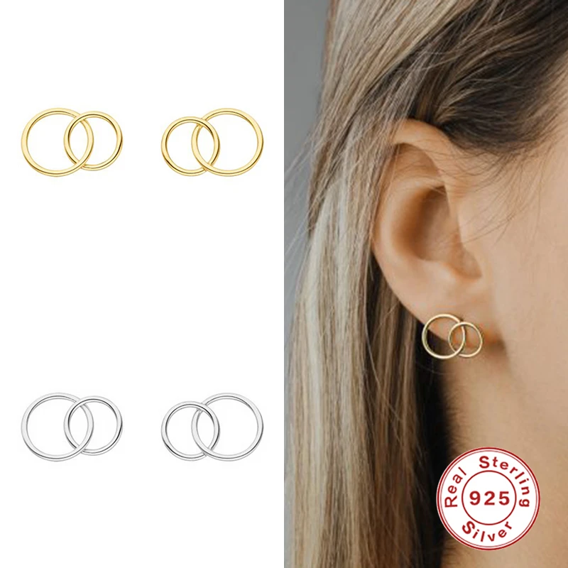 

Aide 925 Silver Gold Color INS Simple Exquisite Double Ring Earrings Stud Earrings for Women New Earrings Circle 2020 Pendientes