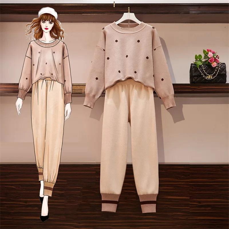 Женский Осенний трикотажный спортивный костюм комплект из 2 предметов Свободный