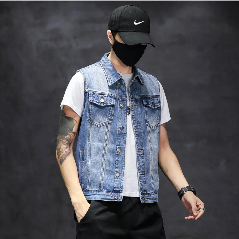 

Spring and autumn new denim vest men's vest jacket vest vest blue cotton wear-resistant