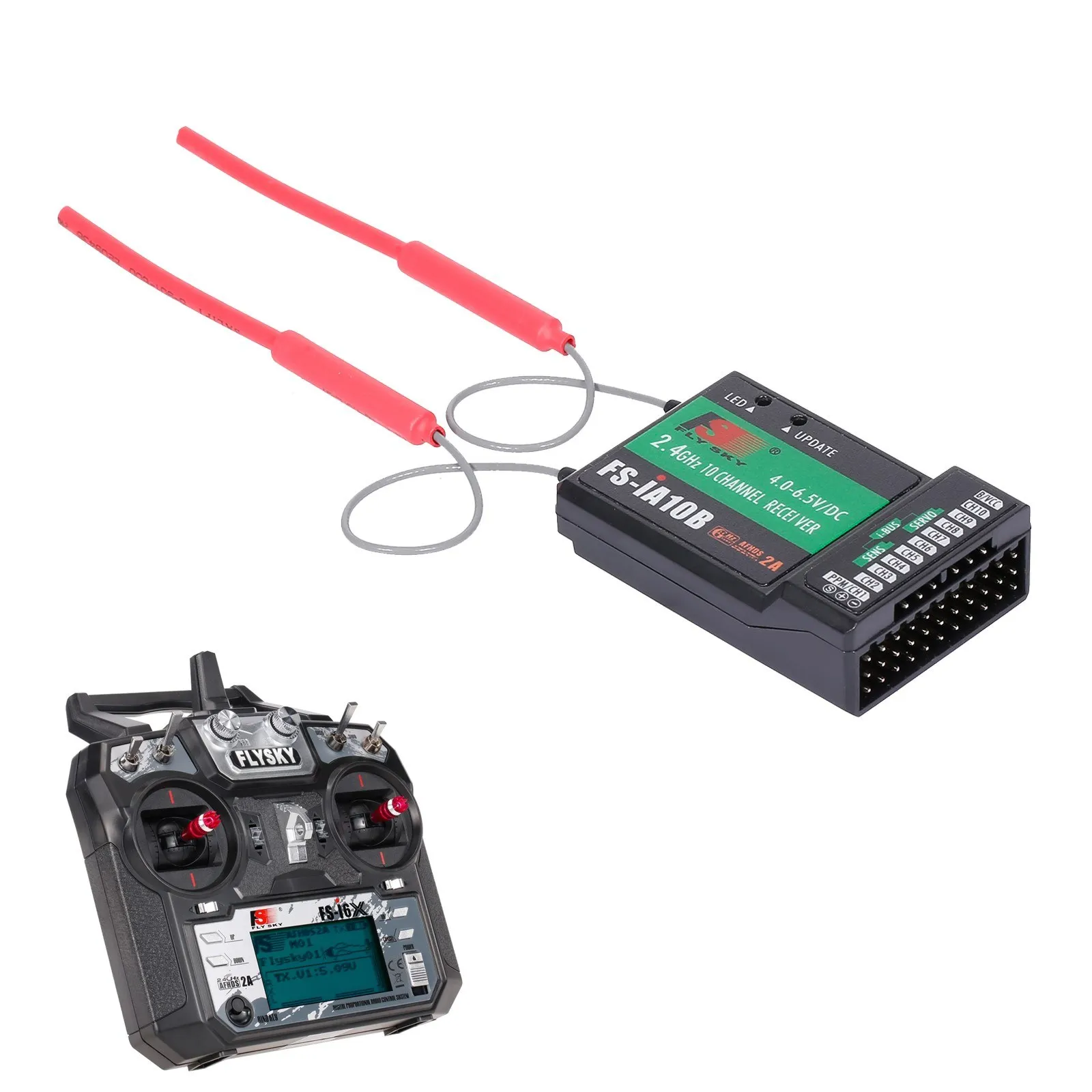 

Flysky FS-i6X 2.4GHz 10CH AFHDS 2A RC Transmitter with FS-iA10B Receiver for RC Drone Airplane Helicopter