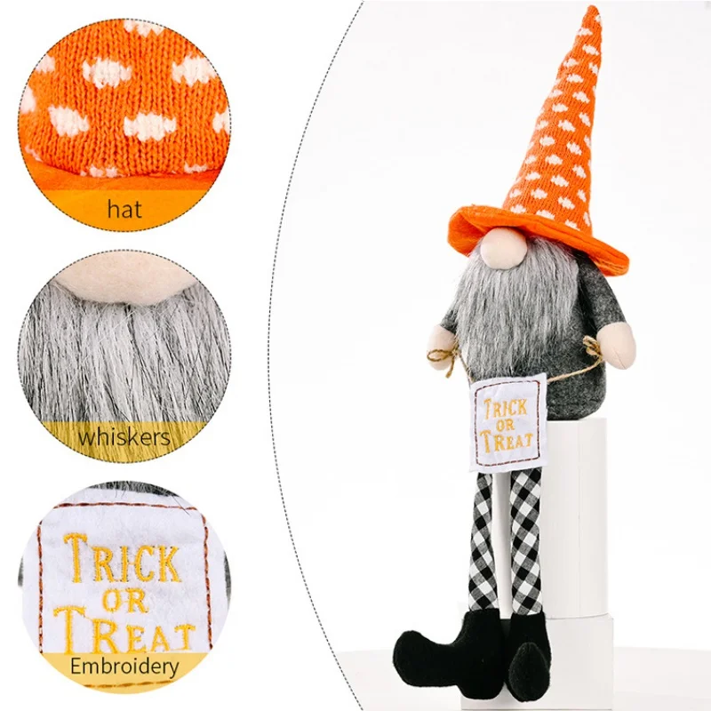 

1Pcs Halloween Hanging Leg Rudolph Faceless Doll With Plaid Hat Home Ornaments Party Props Christmas Festival Gift For Children