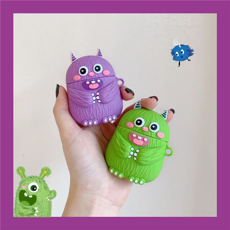 

3D Doodle Monster Bluetooth Earphone Case for Airpods 2 Cute Protective Cover for Airpods Cartoon with Keychain Stereoscopic