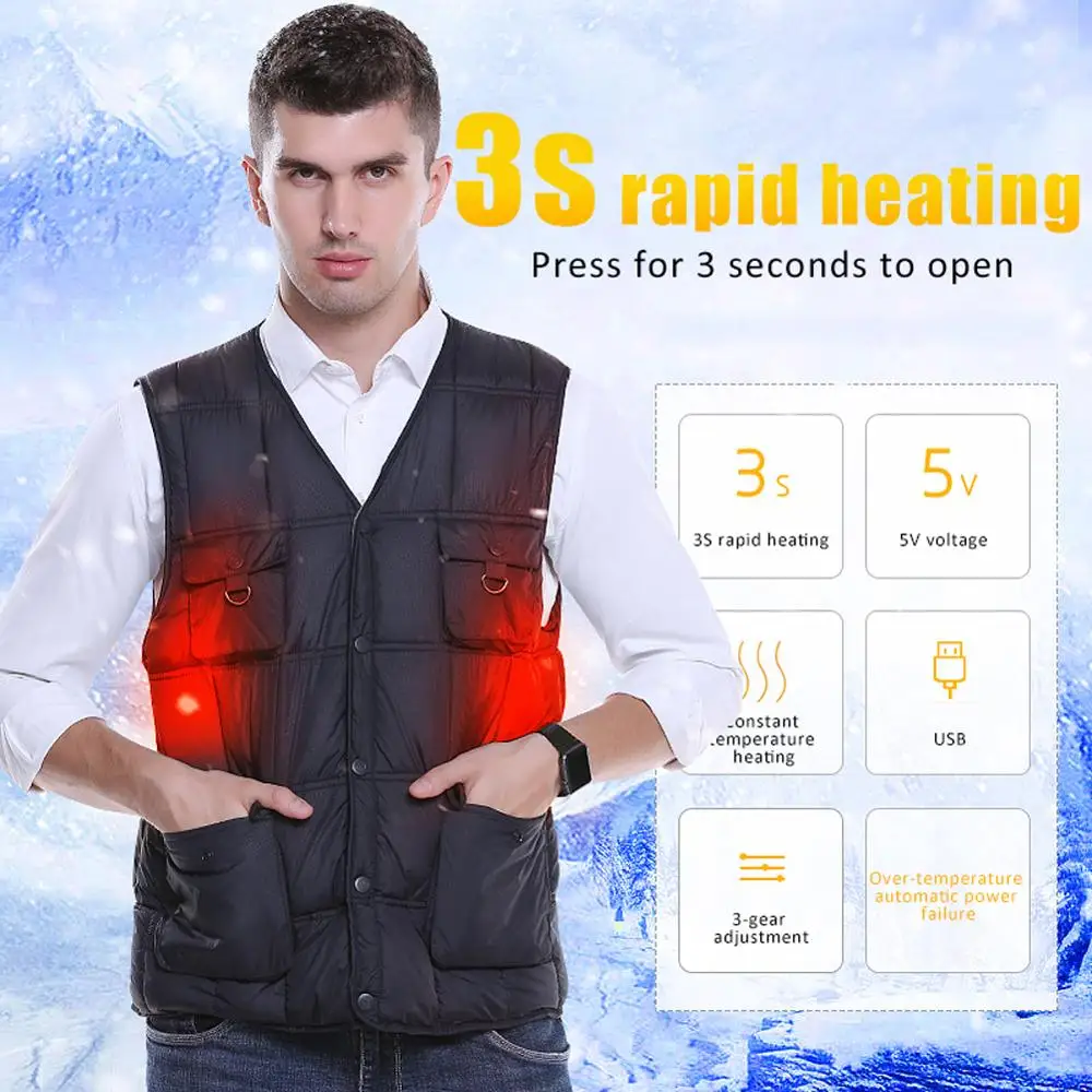

Men's Vest Intelligent Heating Solid Color Cotton Vest Korean Version Jacket USB Safe Winter Loaded Heating Fishing Clothes 40P