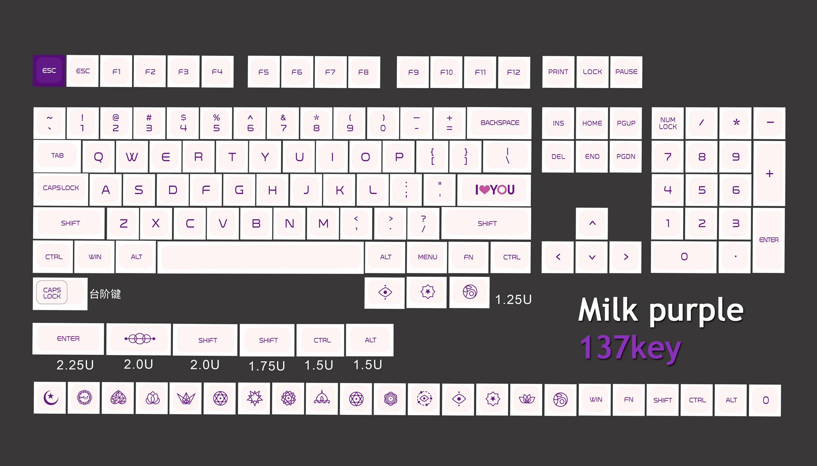 

137 keys/set Milk Purple Key cap for MX switch mechanical keyboard PBT dye sublimation keycaps QX height for IKBC AKKO RK
