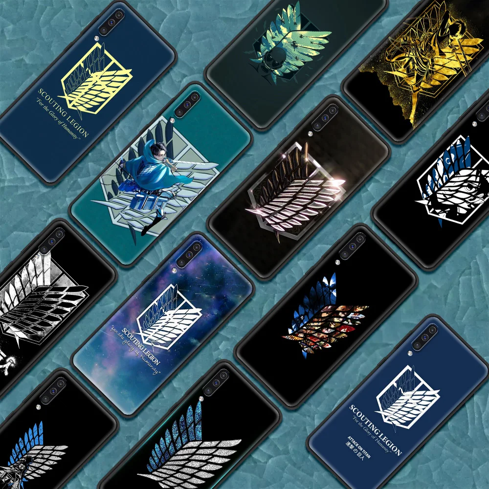 

Silicone Case for Samsung A90 A80 A70s A70 A60 A50s A50 A40 A30s A30 A20s A20e A20 Cover Black Shell Attack On Titan Badge