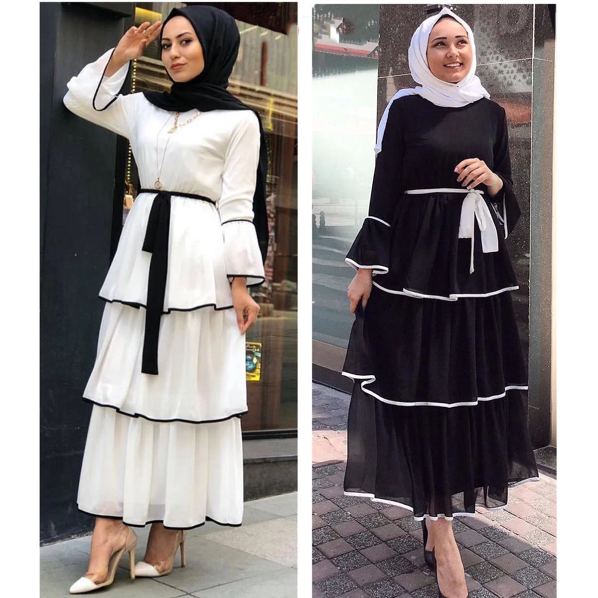 Платье абайя Дубай, Турция мусульманское, шифоновый кафтан с круглым вырезом