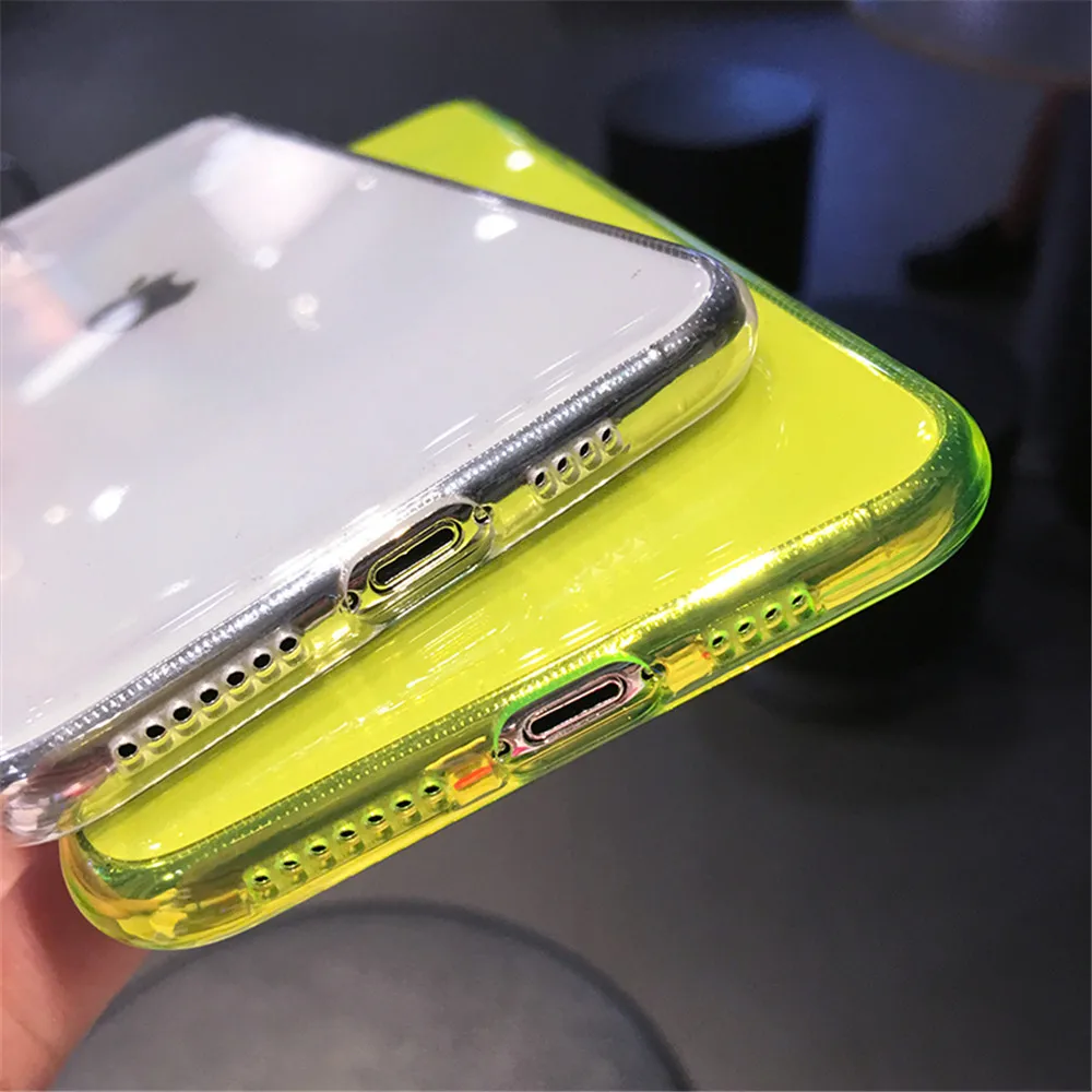 

Fluorescent Color Clear Phone Case For iPhone 12 Mini 11 Pro Max XS Max XR X 7 8 6 6S Plus SE 2020 Case Soft TPU Neon Back Cover