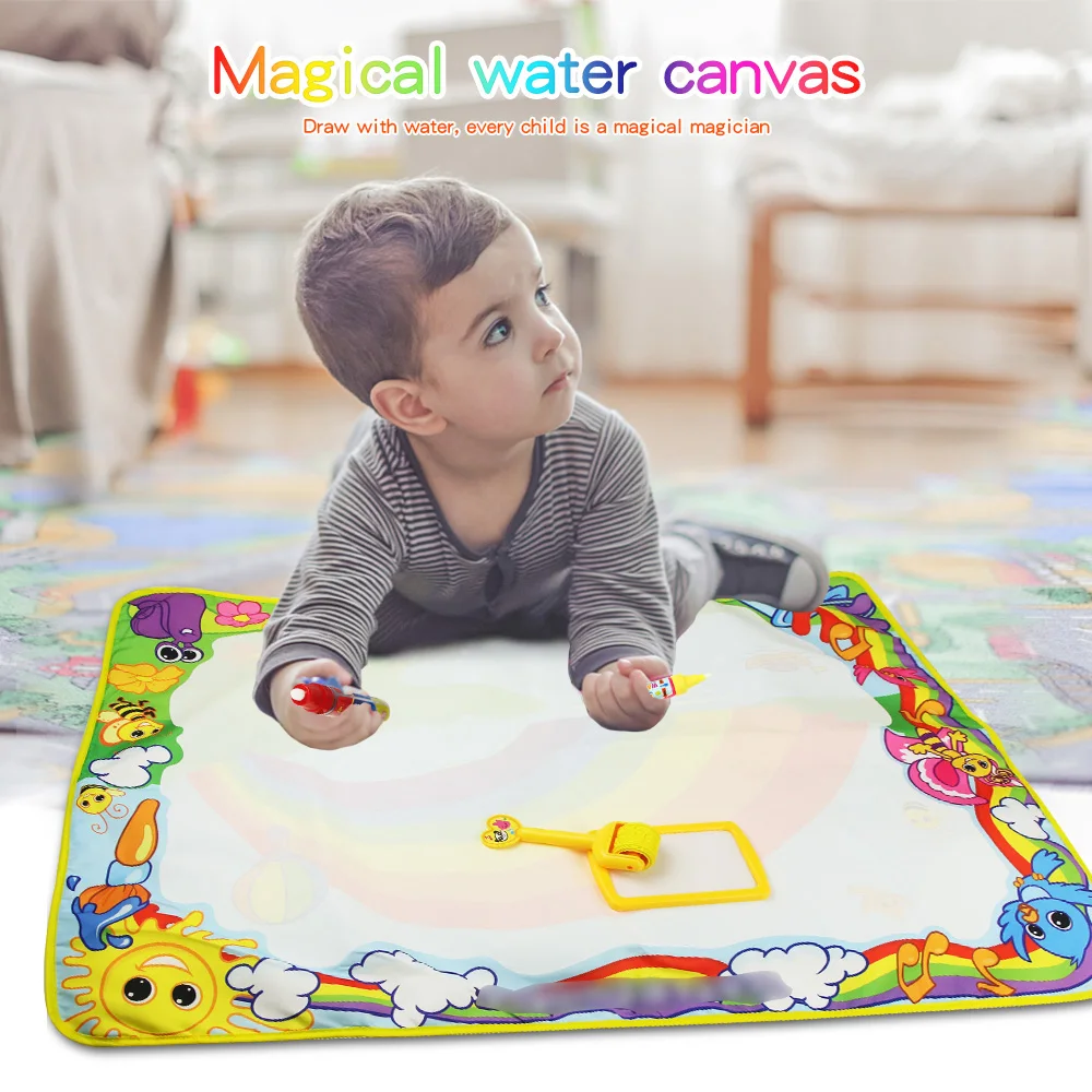 

86*65cm Magic Water Doodle Drawing Mat with 3 Water Pens & 1 Stamps Set Drawing Board Painting Rug Educational Toys for Kids