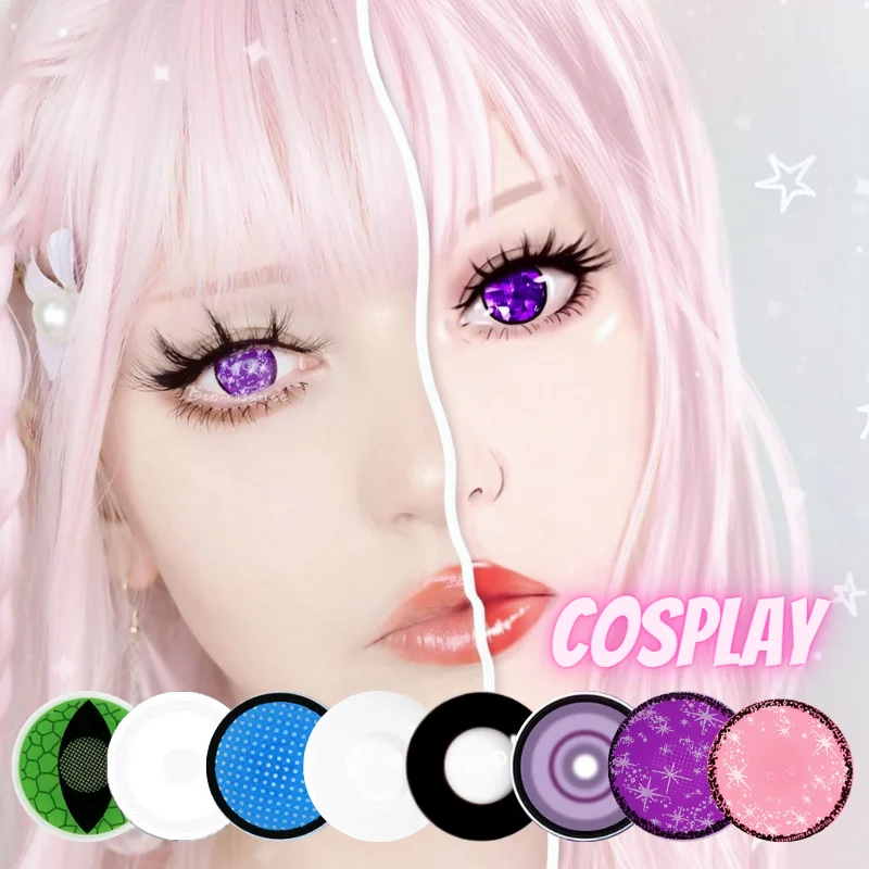 2pcs1pair cosplay halloween colored lenses pink lenses anime colored contacts lens multicolored lenses bio essence wholesale free global shipping