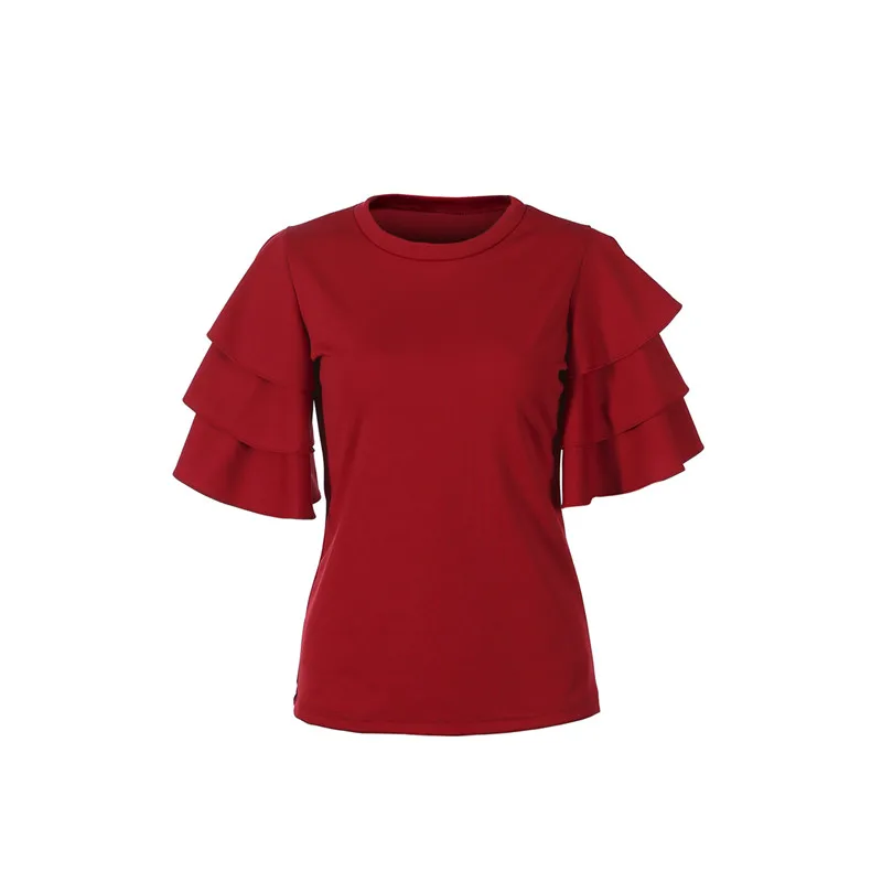 

Fashion Summer Womens Sexy Ruffled Solid Short Sleeve Ladies Work OL Office Shirt Casual Tops