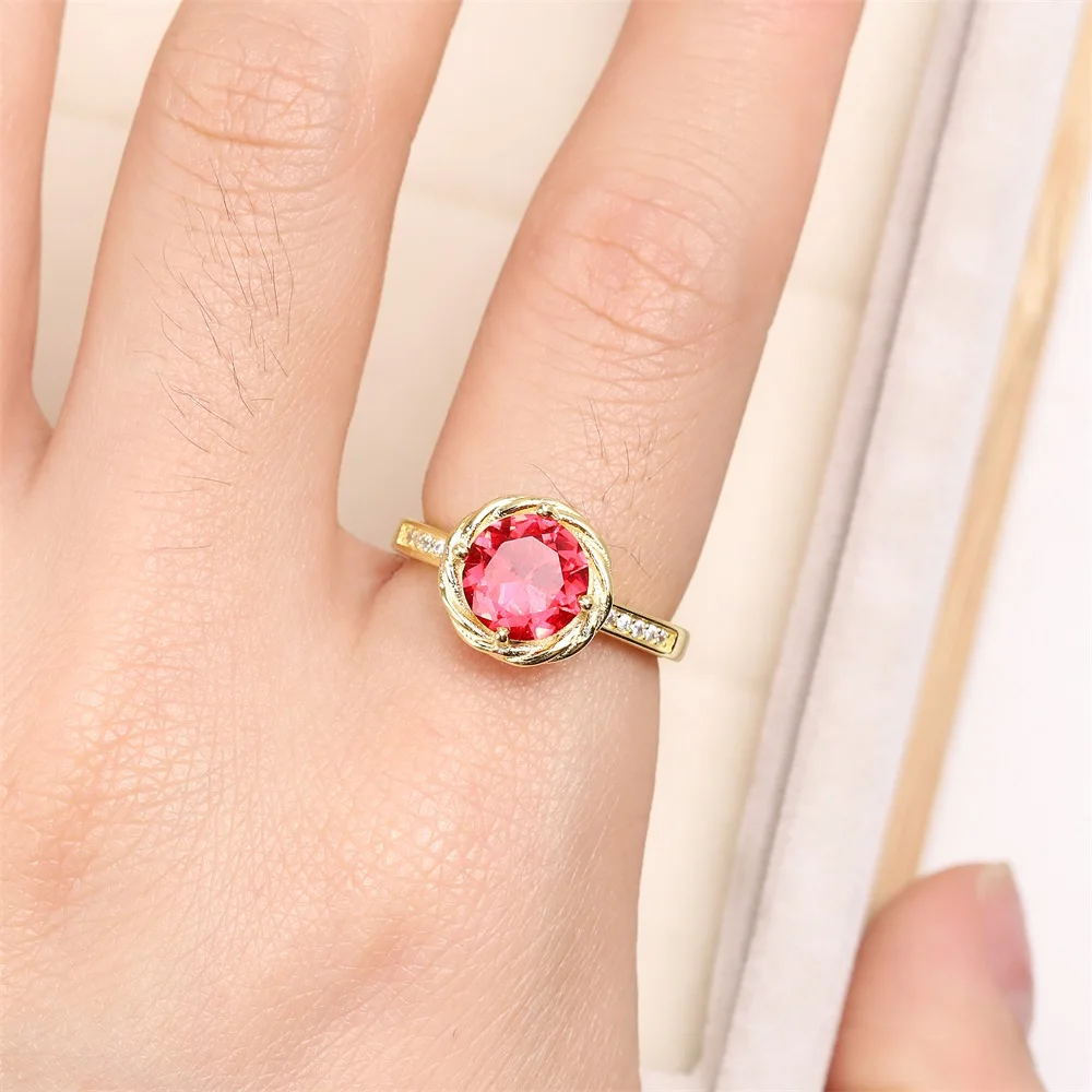 

Popular European and American S925 silver plated gold fashion wedding ring rose zircon red crystal jewelry women's luxury gifts