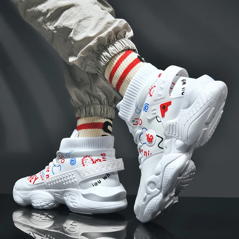

High-top White Shoes Men Heighten Fashion Trend Casual Sneakers Autumn 2021 Chunky Mens Shoes Plus Size Tennis Zapatillas Hombre