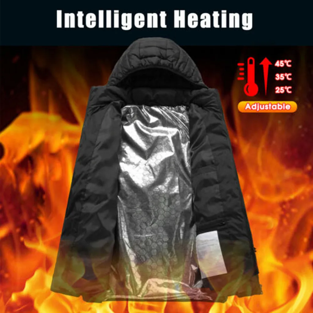 

2020 Men's Smart USB Heating Warm Down jacket Fashion Abdomen Back Neck Warm Parkas Four Electric Cotton Clothes Autumn Winter