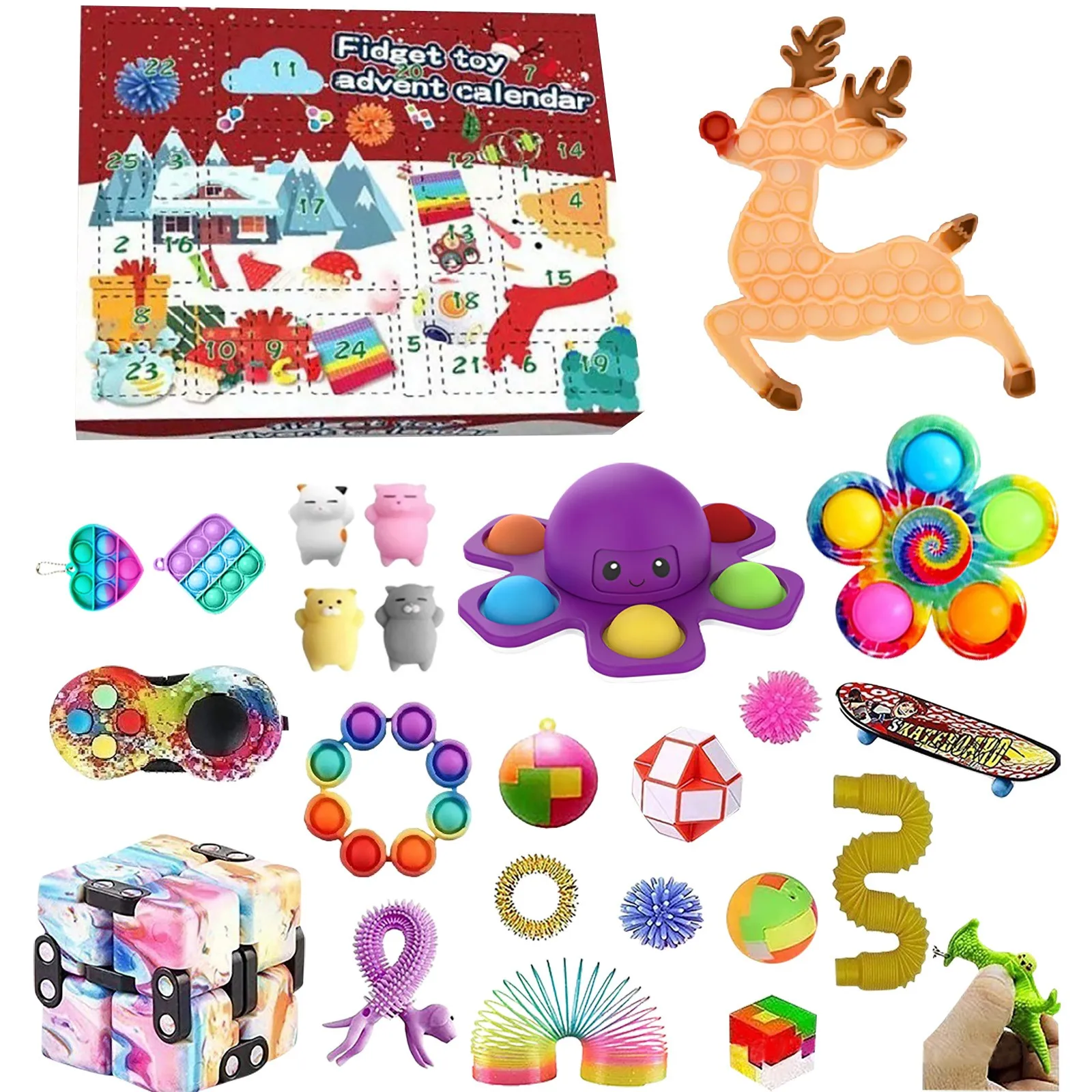 

Игрушка-фиджет с календарём, 2021, рождественские игрушки для снятия стресса и тревоги, 24 дня, рождественский подарок для детей и взрослых