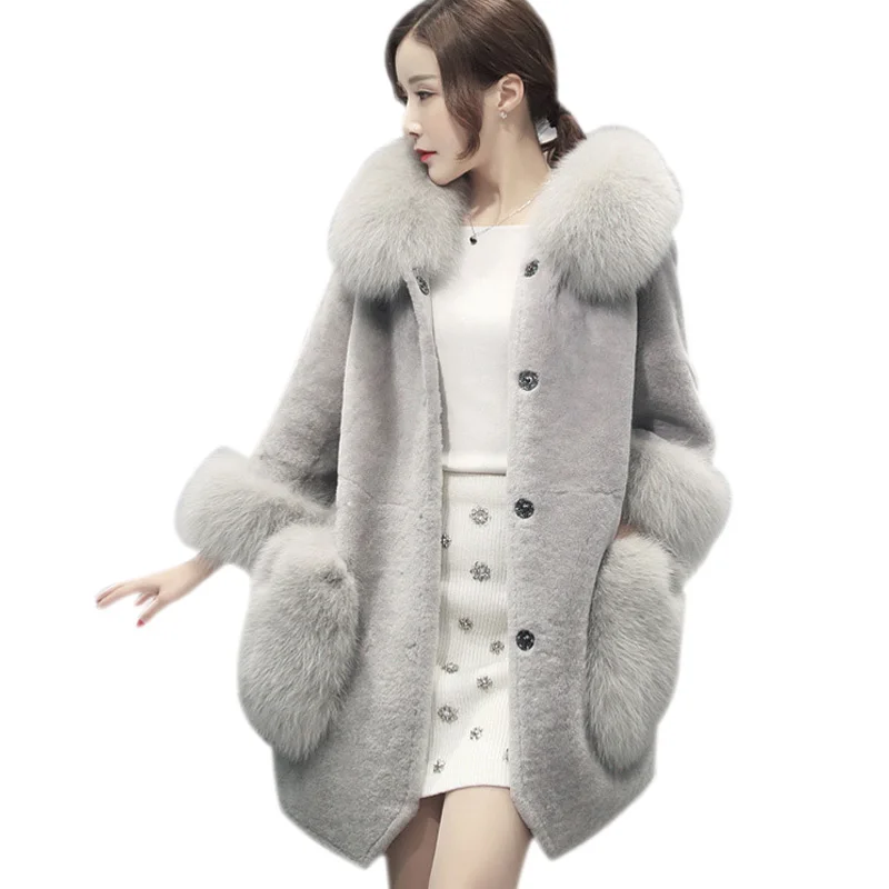 2019 пальто женская зимняя новая мода серое из искусственного меха элегантная