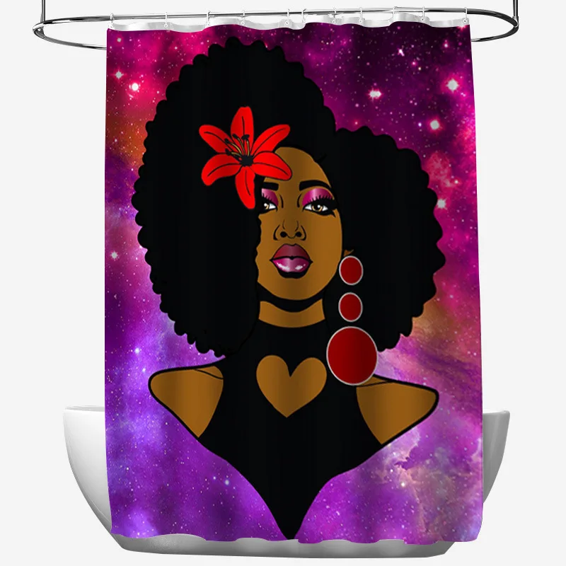 

Exotic african woman female shadow polyester fabric shower curtain bathroom curtain set printed carpet waterproof fabric