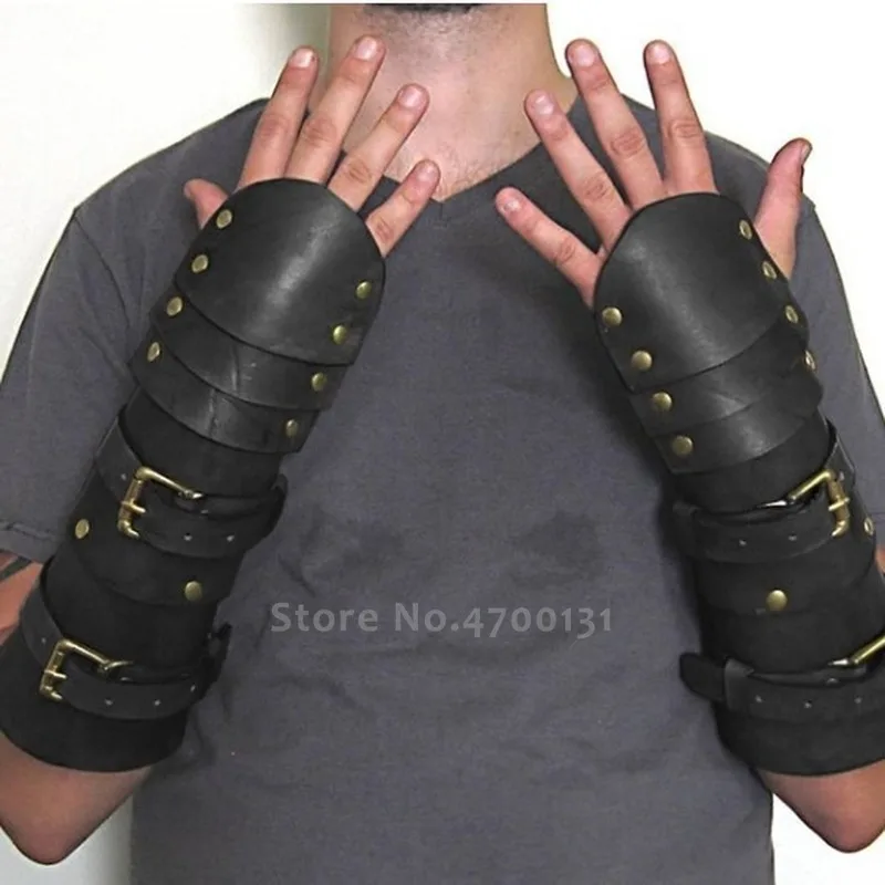 Halloween Men PU Leather Bracer Warmers Medieval Soldier Gauntlet Wristband Protective Cuff Gothic Punk Army Armor Party Cosplay |