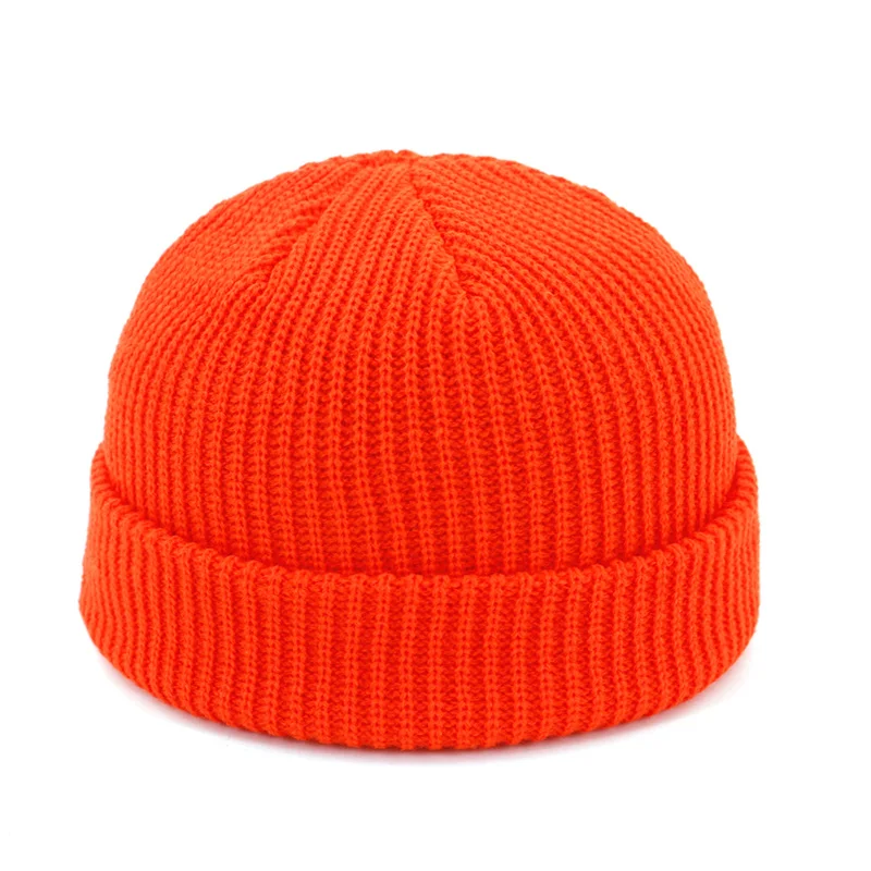 

Casual Knitted Beanie Autumn and Winter Couples Woolen Hat Beanie Melon Leather Hat Men Warm Hooded Female Hat