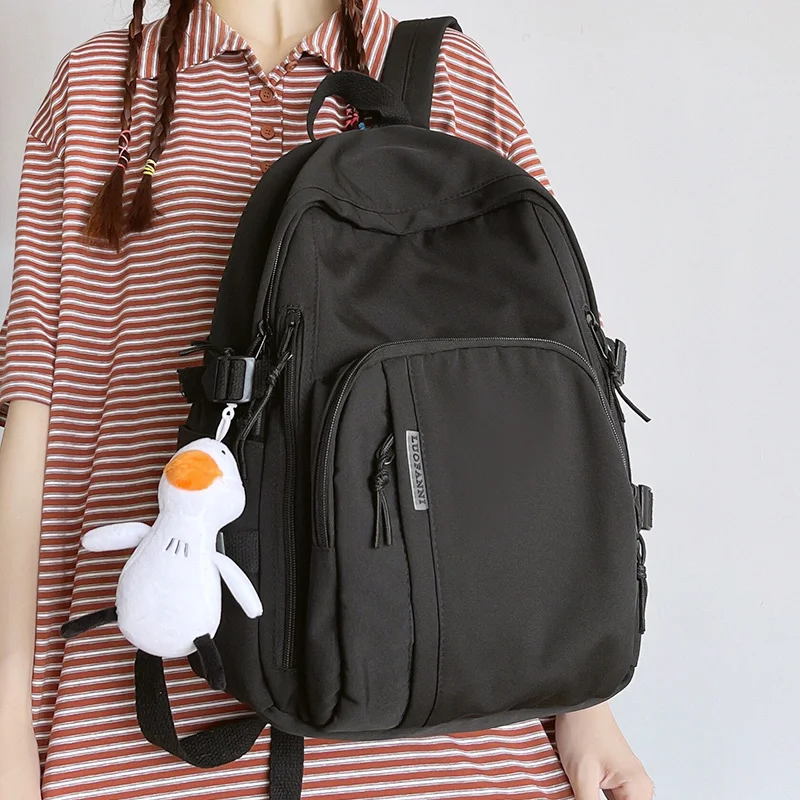 Вместительный однотонный водонепроницаемый нейлоновый рюкзак Модный женский