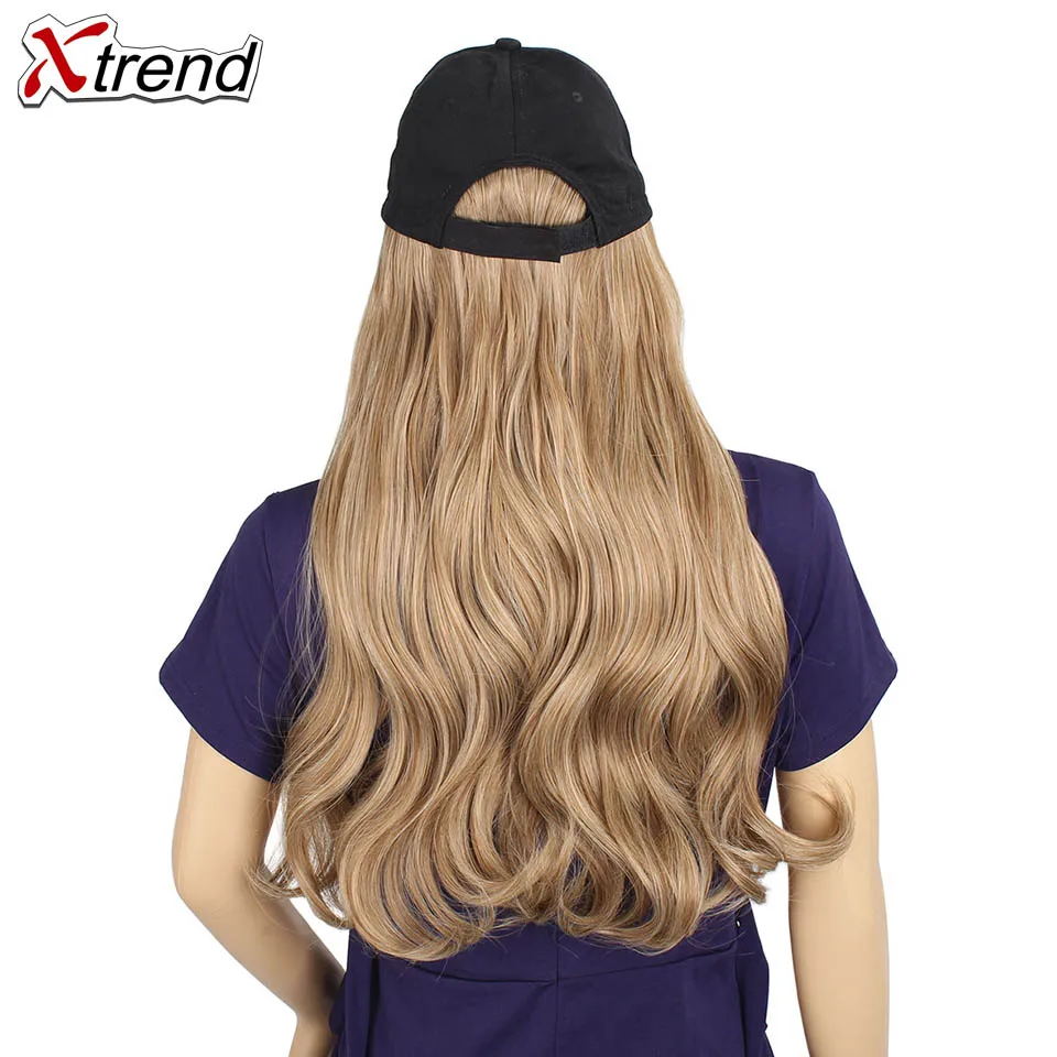Xtrend Baseball Hat With Wavy Hair Extensions cap with hair for sassy sporty girl Long Synthetic extension