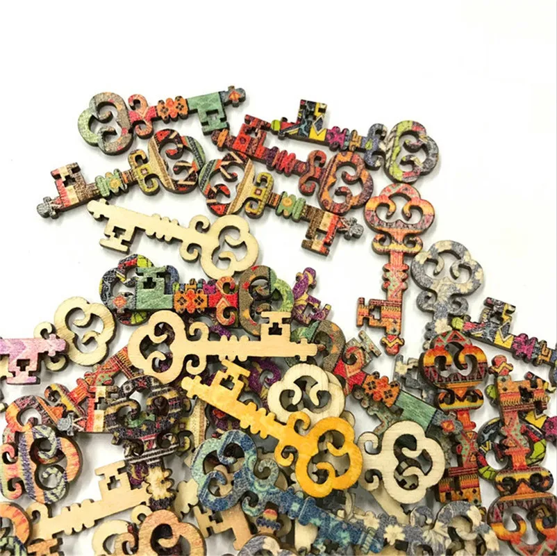 

150PCS Painting Wooden Decorative Key for Handmade Scrapbooking Crafts Home Decoration Wooden Ornament Key Pattern DIY Crafts