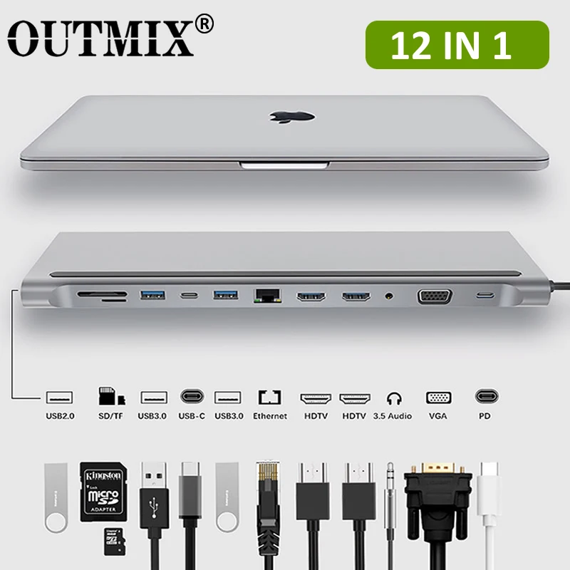 12 в 1 MST Тип C концентратор HDMI совместимость с USB 3 0 док станция для VGA RJ45 адаптеры