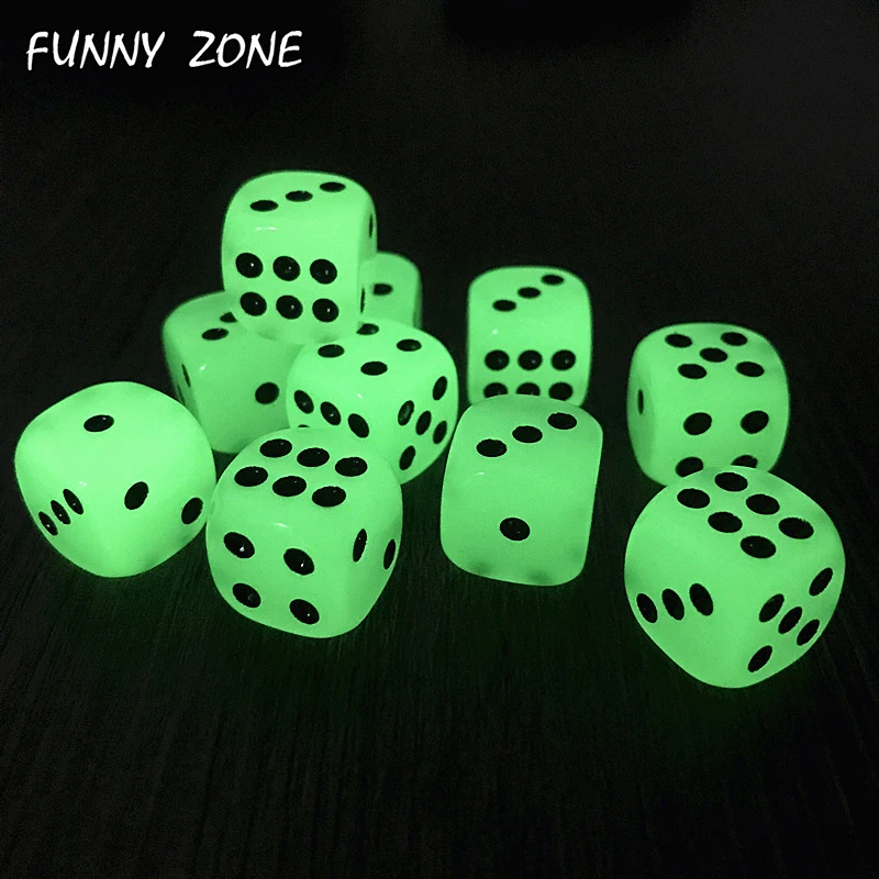 10Pcs Glow in the Dark Dice Cubes 6 Side 16mm Night Light luminous Toy Fun Board Game Entertainment|glow dark dice|game diceboard dice |