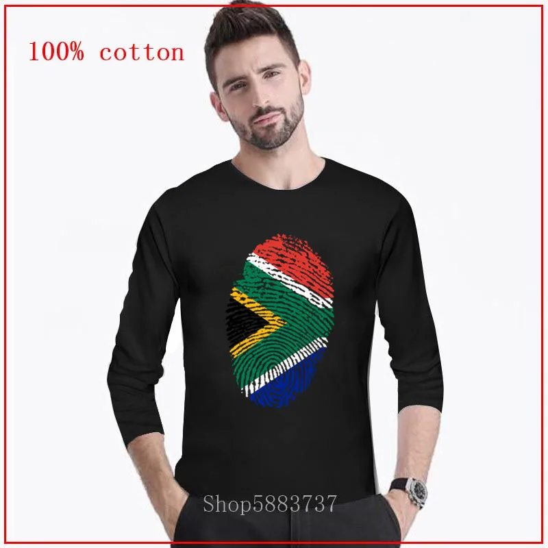 Funny South Africa Flag Fingerprint long T shirt men Sleeve O Collar Cotton T-shirt African Pride Tee Patriotic heart | Мужская одежда