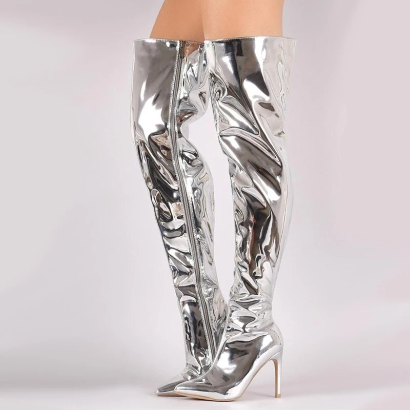Women Pointed Toe Over the knee boots Long Boot Sexy Ladies Blink Patent Leather Evening Nignt Club Party Shoes winter New