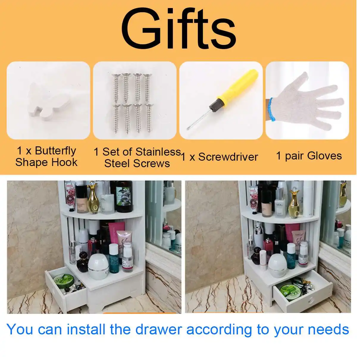 

2/3 Tier Corner Bathroom Cabinet Bathroom Shelf With Drawer Multifunctional Paper Towel Shampoo Holder Cabinet Living Room