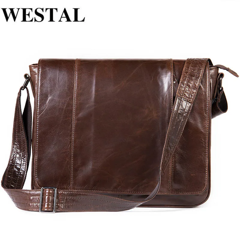 WESTAL Men's Bag Genuine Leather 13.3 Inch Laptop Bag Men Leather Messenger Bag Men's Shoulder Bag Crossbody Bags For Men