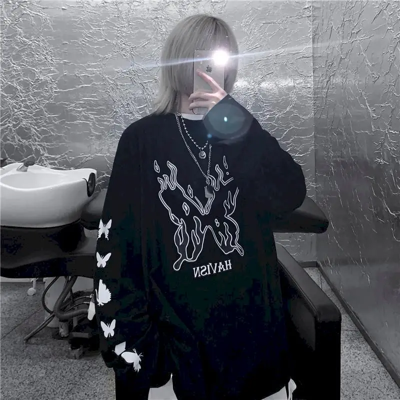 

T-shirt Long-sleeved Bottoming Shirt Women's Bf Wind Loose And Thin Cover Belly Pullover Top Graphic Shirts Tops For Full Sleev