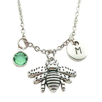 queen bee animal necklace birthstone creative initial letter monogram fashion jewelry women christmas gifts accessories pendants
