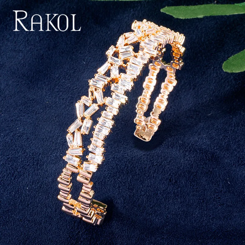 Браслет-манжета RAKOL Женский Регулируемый цвета розового золота с фианитом RK341P |