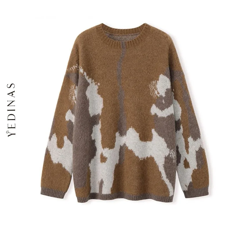 

Yedinas O Neck Sweater Harajuku 2020 Winter Women Sweaters And Pullovers Casual Knit Jumper Long Sleeve Ladies Jumper Autumn