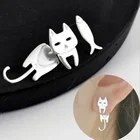 Серьги-гвоздики женские, гипоаллергенные, с изображением кошек и рыбок