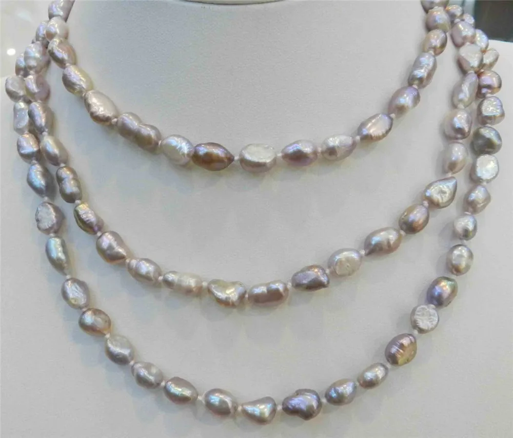 

HOT## Wholesale LONG 48 INCHES 7-9MM PURPLE AKOYA CULTURED PEARL NECKLACE 18KGP AAAN