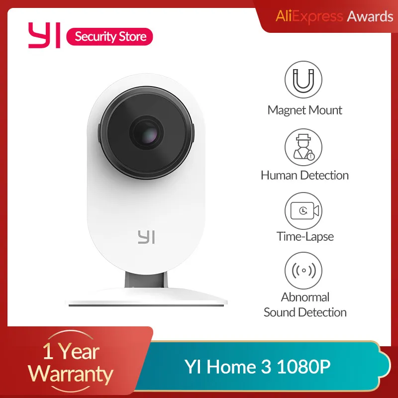 Wi Fi Камера YI Home 3 Разрешение 1080P Full HD Онлайн доступ 24/7 Детектор аномального звука