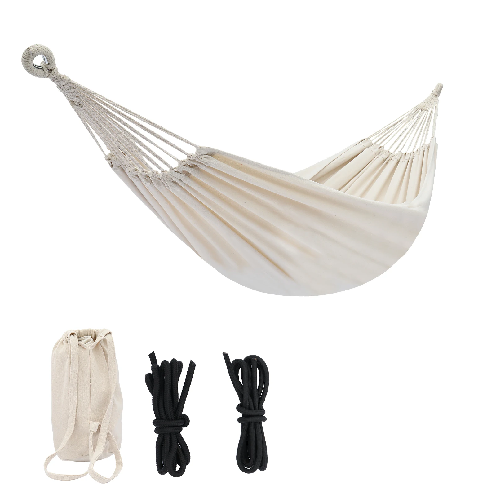 

Polyester Cotton Hammock Natural Rope 200*150Cm With Two 2M Tie Ropes Back Bag Beige US Warehouse