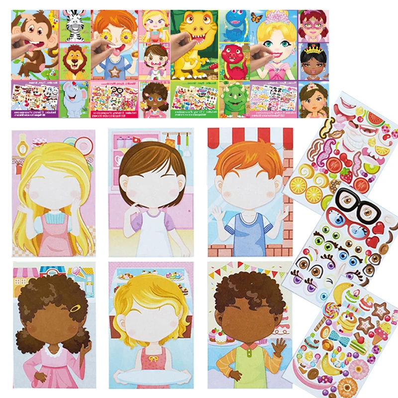 Детские наклейки пазлы сделай сам игры макияж а лицо принцесса животное динозавр