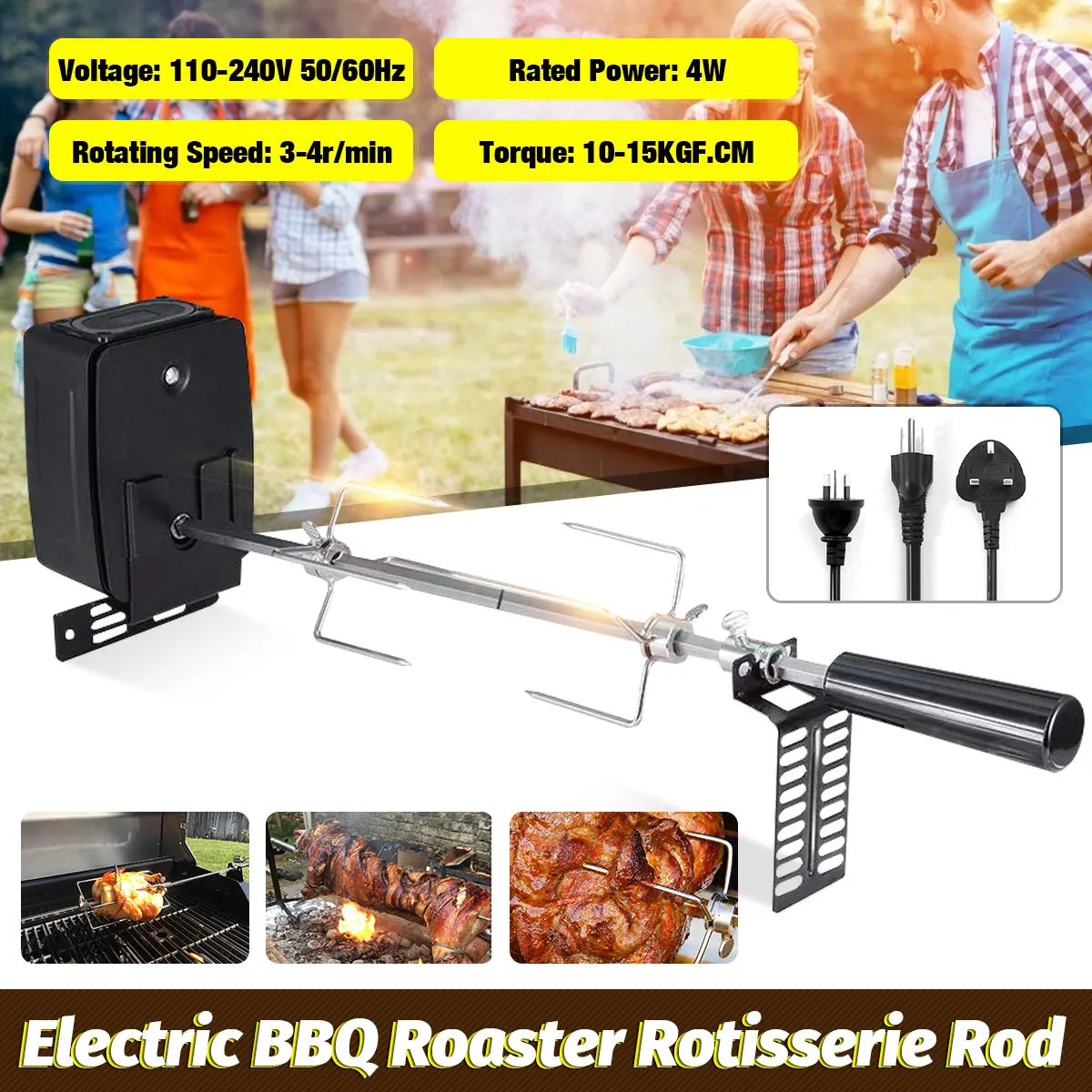 

4W Electric Automatic BBQ Grill Rotisserie BBQ Motor Spit Roaster Rod Meat Fork Kit Set Outdoor Camping Barbecue Cooking Tools