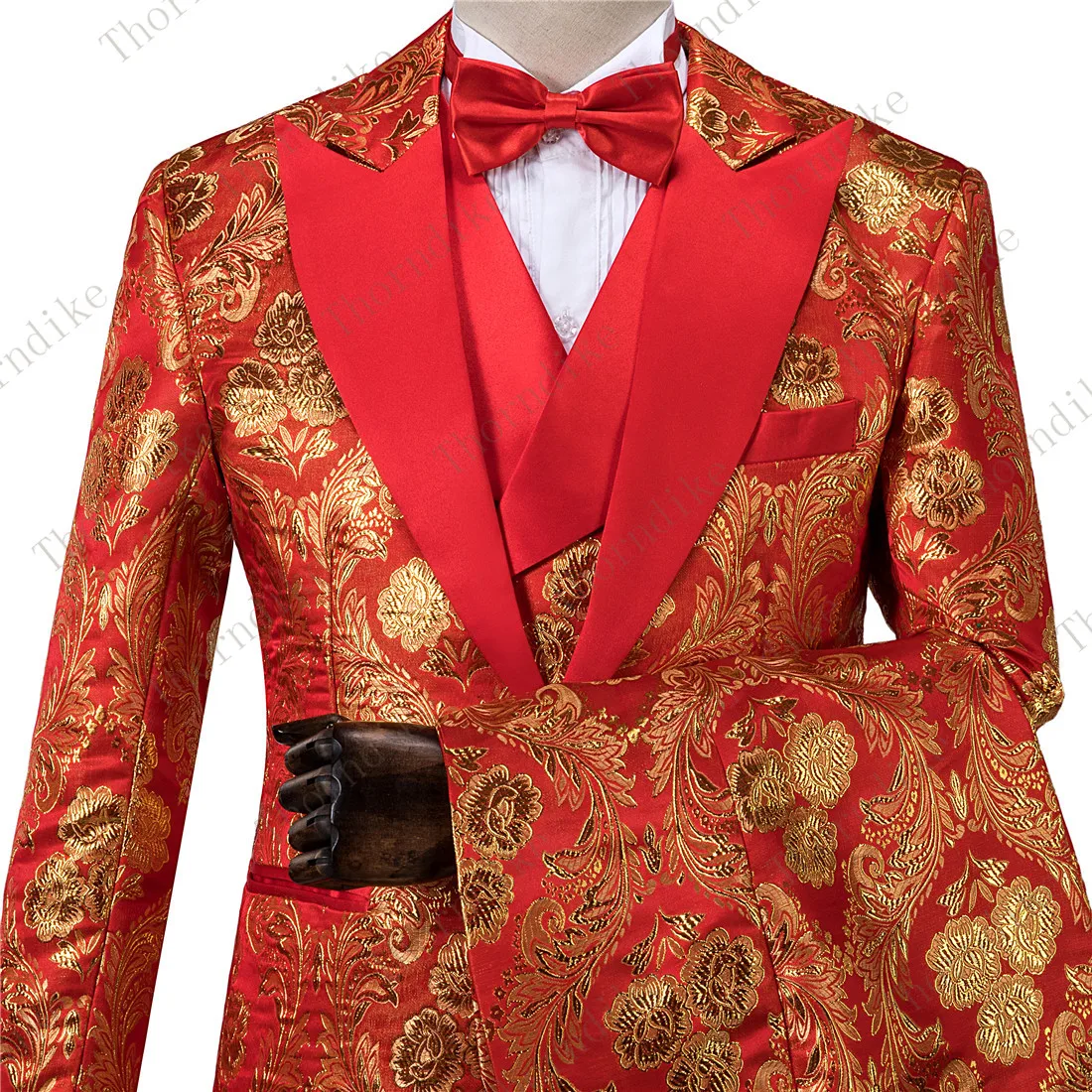 Бренд мужской плюс размер 5XL золотой цветочный узор Slim Fit Мужские костюмы куртка+ брюки+ жилет свадебный смокинг жениха певица костюм
