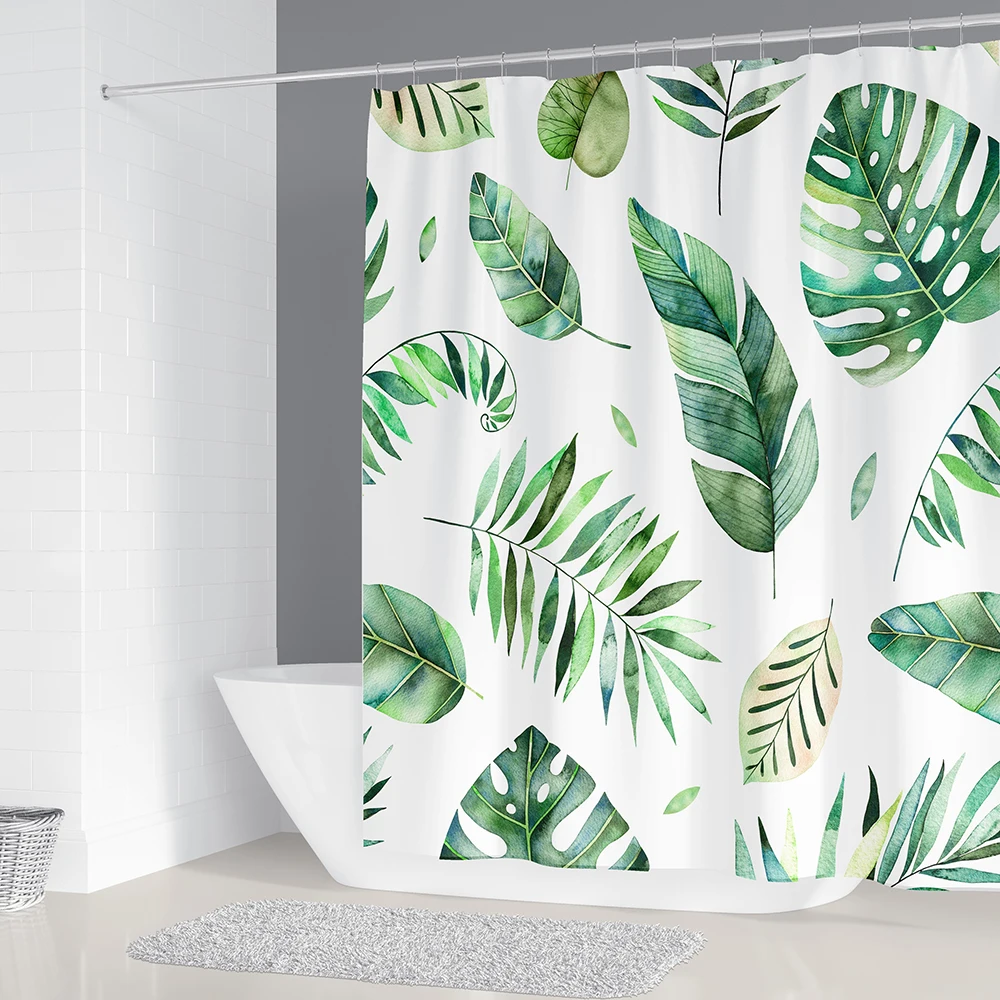 

Занавеска для душа с 3D принтом зеленых листьев, экран для ванны с растениями, домашний декор, водонепроницаемая тканевая Штора для ванной s, ...