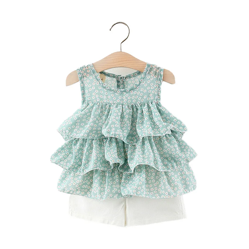 

Summer Girl Clothes Sleeveless Tops + Shorts Newborn Girls Clothing Sets 2021 New Kids Cotton Sport Suit Tracksuit For 4 Years